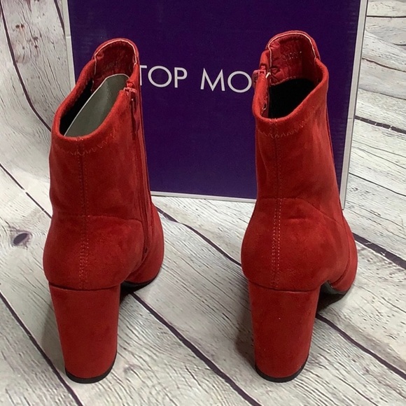 NWT Red Block Heel Faux Suede Booties - Picture 4 of 4